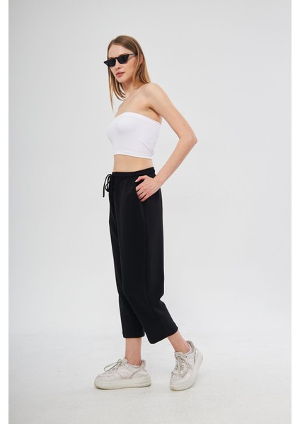 Siyah Ultra Yumuşak, Dikiş Detaylı Havuç Kesim Bağcıklı Lastikli Bilek Boy Kadın Modal Pantolon fiyatları