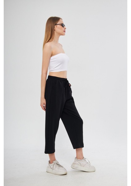 Siyah Ultra Yumuşak, Dikiş Detaylı Havuç Kesim Bağcıklı Lastikli Bilek Boy Kadın Modal Pantolon fırsatları