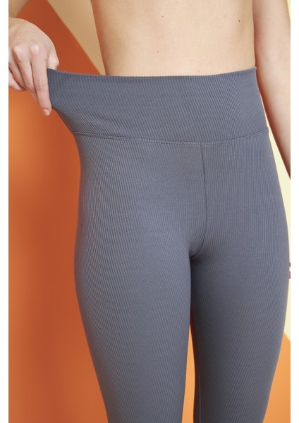 Antrasit Yüksek Bel Fitilli Toparlayıcı İnterlok Örme Şardonlu Spor Kışlık Tayt fırsatları