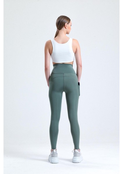 Yeşil Yüksek Bel Sıkılaştırıcı Toparlayıcı Push-Up Çift Cepli Bilek Hizasında Spor Tayt fırsatları