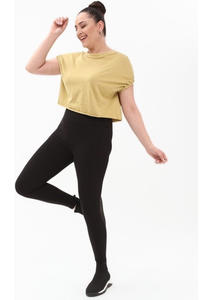 Siyah Büyük Beden Fitilli Yüksek Bel Toparlayıcı Spor Örme Tayt fiyatları