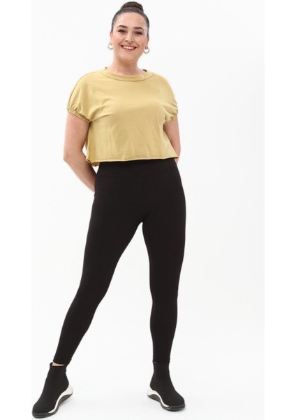 Siyah Büyük Beden Fitilli Yüksek Bel Toparlayıcı Spor Örme Tayt modelleri