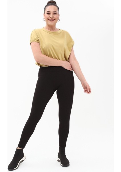 Siyah Büyük Beden Fitilli Yüksek Bel Toparlayıcı Spor Örme Tayt fırsatları