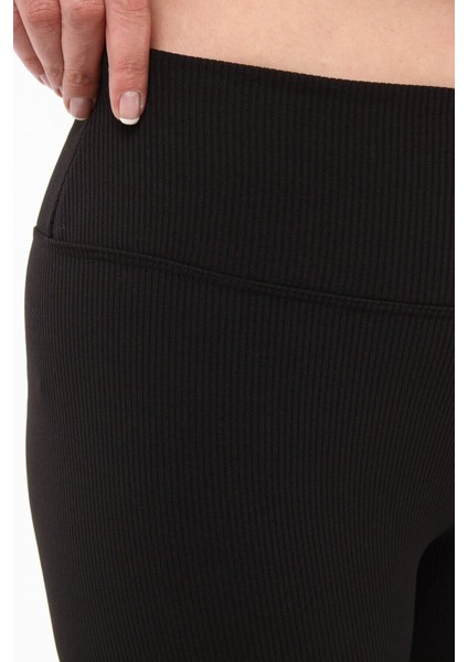 Siyah Büyük Beden Fitilli Yüksek Bel Toparlayıcı Spor Örme Tayt indirimleri