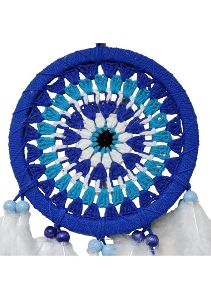 Nazar Boncuğu Desenli Bol Kuş Tüylü Lacivert Dream Catcher El Yapımı Duvar Dekoru fiyatları