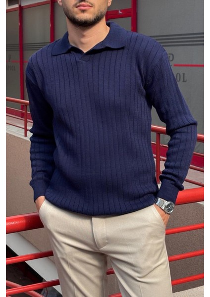 Erkek, Old Money Culture, Çizgi Görünümlü, Polo Yaka, Triko Kazak PLTK10