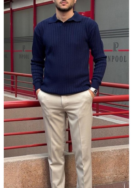 Erkek, Old Money Culture, Çizgi Görünümlü, Polo Yaka, Triko Kazak PLTK10