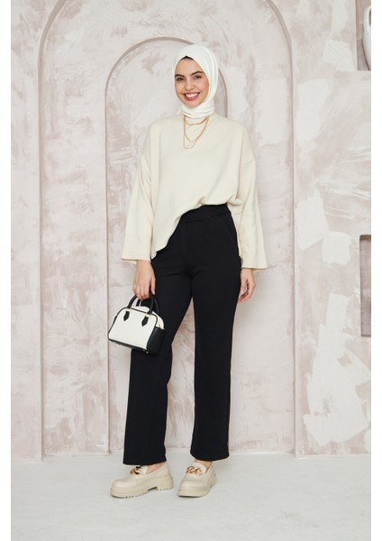 Kadın Likralı Cırt Kapama Siyah Geniş Paçalı Rahat Pantolon fiyatları