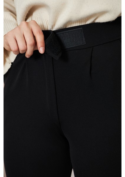 Kadın Likralı Cırt Kapama Siyah Geniş Paçalı Rahat Pantolon fırsatları