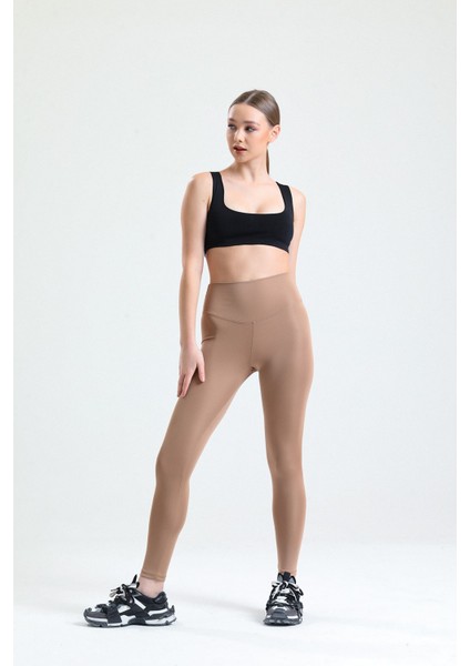 Caramel Yüksek Bel Toparlayıcı Dalgıç Kumaş Spor Günlük Tayt
