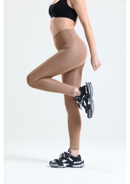 Caramel Yüksek Bel Toparlayıcı Dalgıç Kumaş Spor Günlük Tayt modelleri