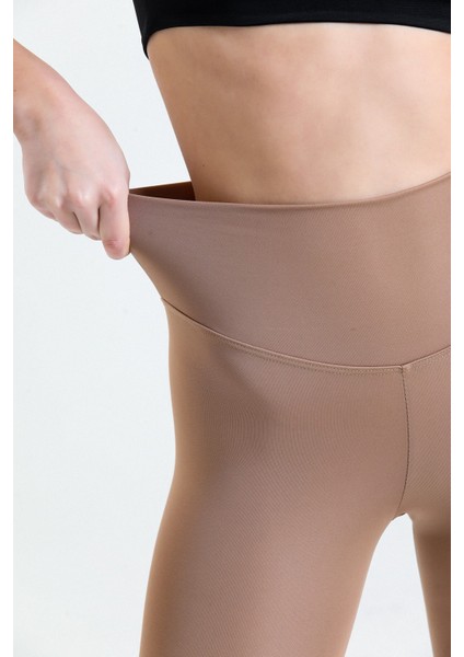 Caramel Yüksek Bel Toparlayıcı Dalgıç Kumaş Spor Günlük Tayt