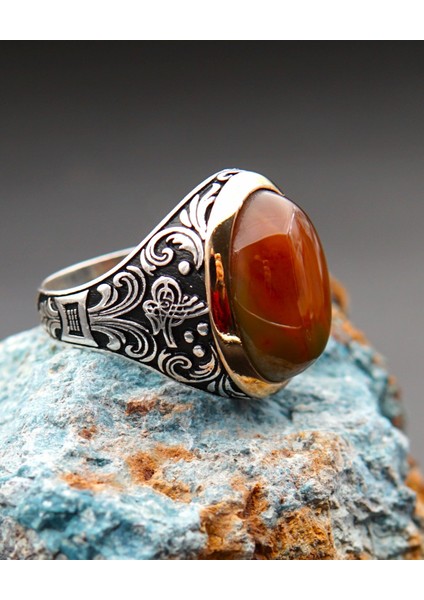 925 Ayar Gümüş Erkek Akik Taşı Yüzük SY00093 fiyatları