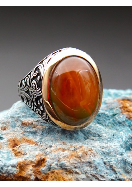 925 Ayar Gümüş Erkek Akik Taşı Yüzük SY00093 modelleri