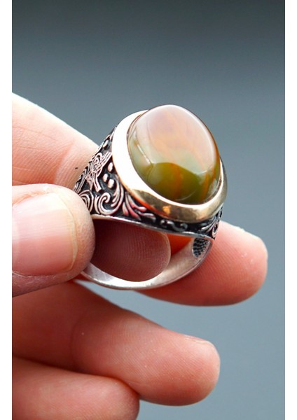 925 Ayar Gümüş Erkek Akik Taşı Yüzük SY00093 fırsatları