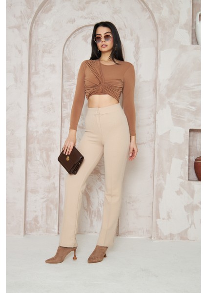 Likralı Bej Kadın Palazzo Pantolon fiyatları
