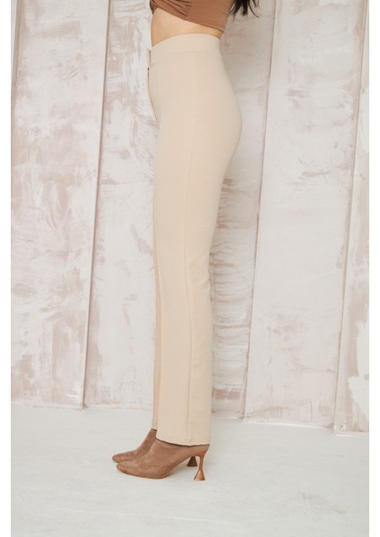 Likralı Bej Kadın Palazzo Pantolon fırsatları