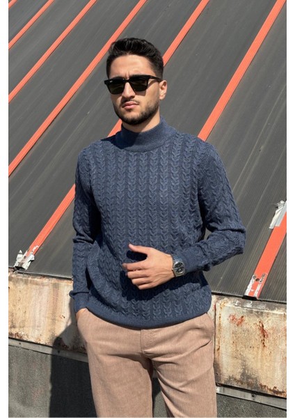 Erkek, Old Money Culture, Yarım Balıkçı Yaka, Yünlü, Saç Örgü, Kışlık Kazak PLTK11