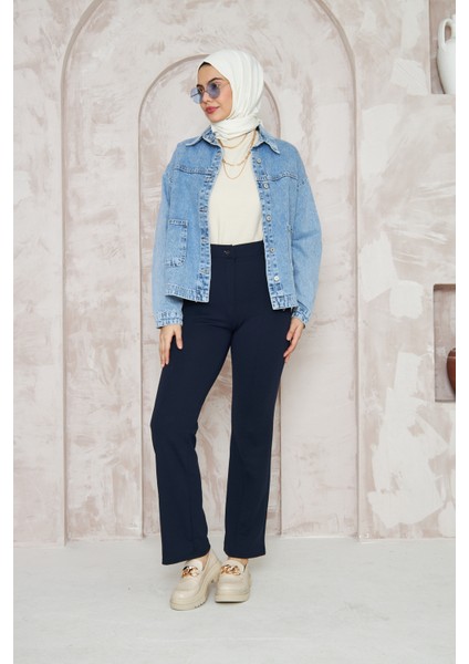 Likralı Önü Çimalı Kadın Palazzo Pantolon