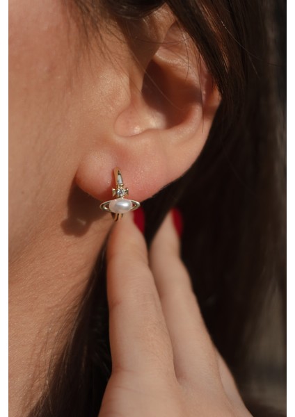 Zirkon ve Inci Taşlı ve Minimal Çelik Küpe