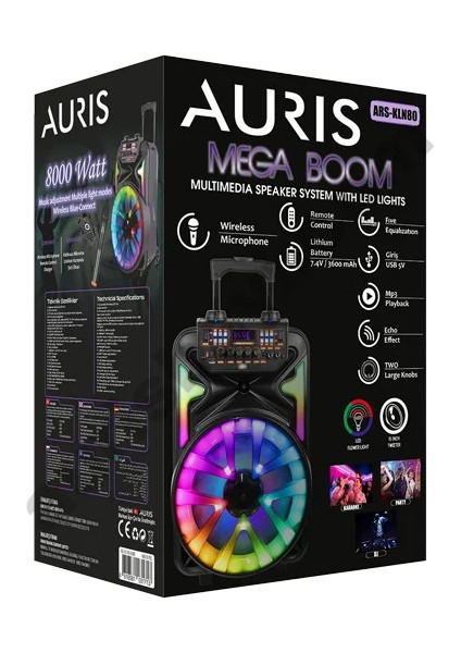 ARS-KLN80 8000W Dev Boy Profesyonel Bluetooth Parti Hoparlör - Rgb Işıklı Kablosuz Mikrofon ve Kumanda fiyatları