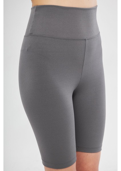 Antrasit Yüksek Bel Toparlayıcı Kısa Şort Spor Fitilli Biker Tayt fiyatları