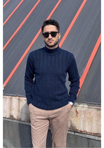 Erkek, Old Money Culture, Yarım Balıkçı Yaka, Yünlü, Saç Örgü, Kışlık Kazak PLTK11