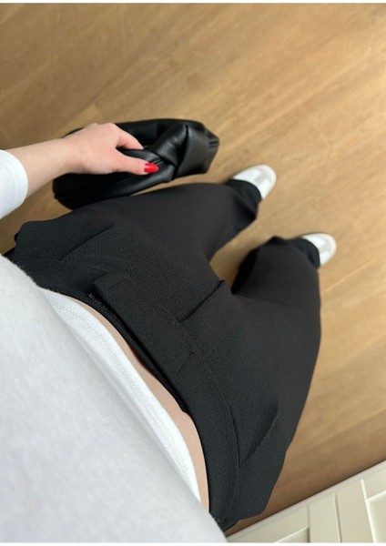 Kadın Likralı Cırt Kapama Siyah Geniş Paçalı Rahat Palazzo Pantolon modelleri