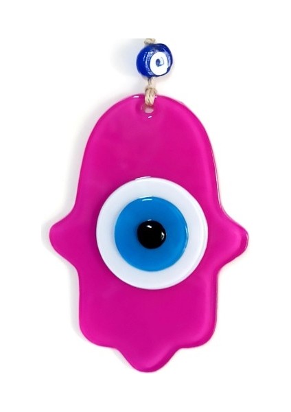 Nazar Boncuklu Fuşya Renk Fatma Ana Bereket Eli Cam Duvar Süsü