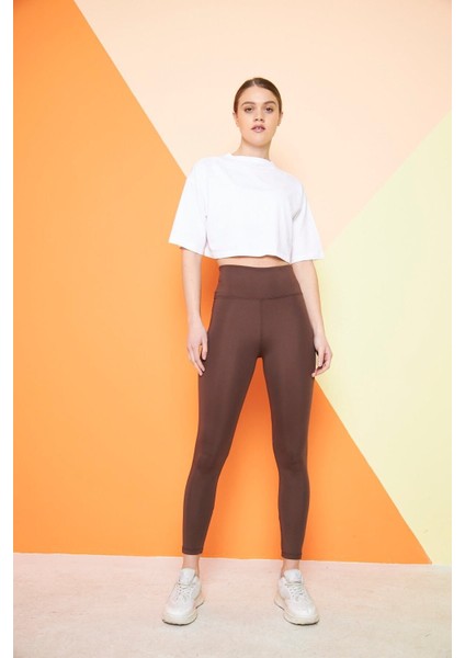 Kahverengi Yüksek Bel Sıkılaştırıcı Toparlayıcı Kışlık Şardonlu Dalgıç Kumaş Spor Günlük Tayt fiyatları