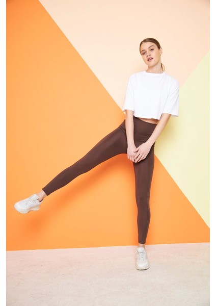 Kahverengi Yüksek Bel Sıkılaştırıcı Toparlayıcı Kışlık Şardonlu Dalgıç Kumaş Spor Günlük Tayt modelleri