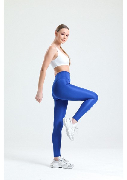 Mavi Yüksek Bel Toparlayıcı Dalgıç Kumaş Spor Günlük Tayt modelleri