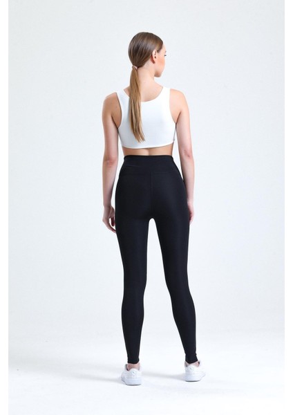 Siyah Yüksek Bel Sıkılaştırıcı Toparlayıcı Dalgıç Kumaş Spor Günlük Tayt indirimleri