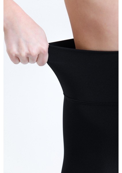 Siyah Yüksek Bel Sıkılaştırıcı Toparlayıcı Dalgıç Kumaş Spor Günlük Tayt