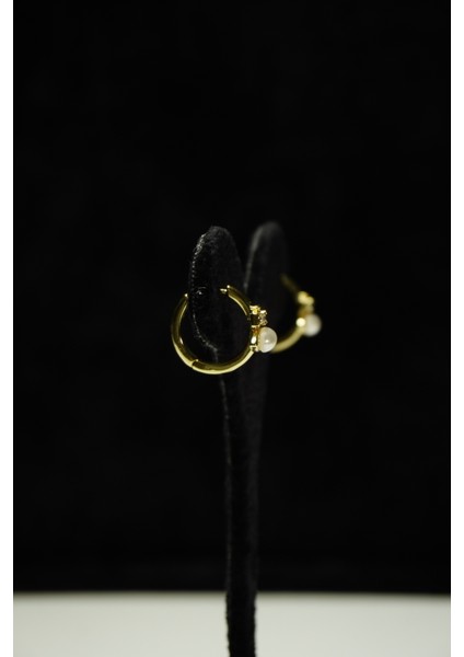 Zirkon ve Inci Taşlı ve Minimal Çelik Küpe