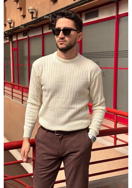 Erkek, Bisiklet Yaka, Esnek Yapılı, Çizgi Desenli, Old Money Culture, Kazak PLTK15