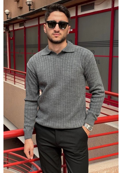 Erkek, Old Money Culture, Çizgi Görünümlü, Polo Yaka, Triko Kazak PLTK10