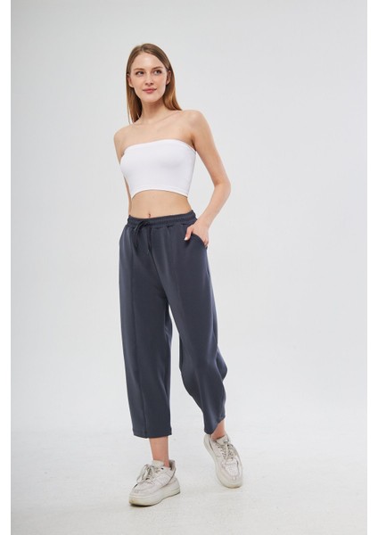Antrasit Ultra Yumuşak, Dikiş Detaylı Havuç Kesim Bağcıklı Lastikli Bilek Boy Kadın Modal Pantolon modelleri