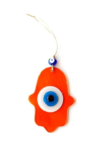 Nazar Boncuklu Şeffaf Turuncu Fatma Ana Bereket Eli Cam Duvar Süsü fiyatları