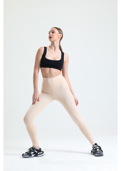 Ekru Yüksek Bel Toparlayıcı Dalgıç Kumaş Spor Günlük Tayt fiyatları