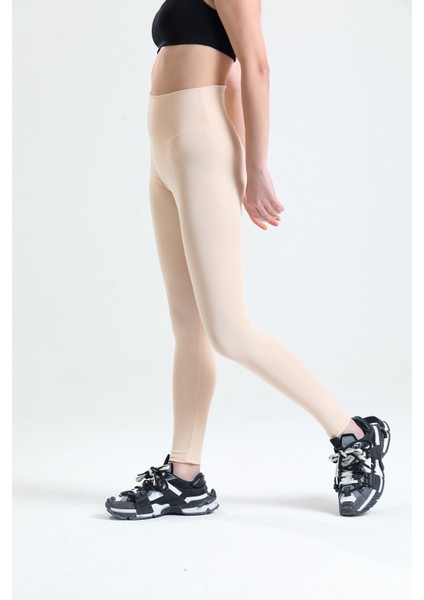 Ekru Yüksek Bel Toparlayıcı Dalgıç Kumaş Spor Günlük Tayt fırsatları