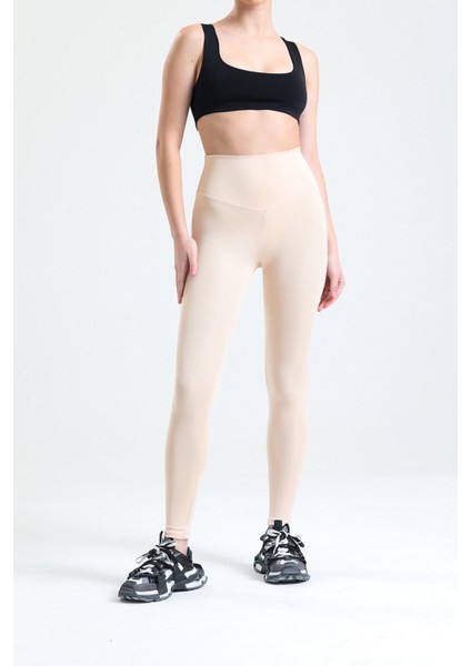 Ekru Yüksek Bel Toparlayıcı Dalgıç Kumaş Spor Günlük Tayt indirimleri
