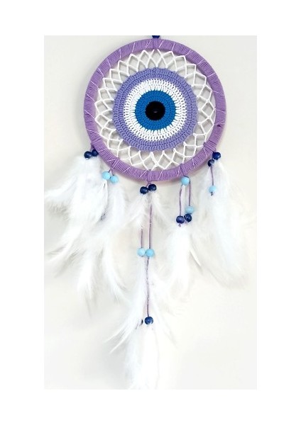 Nazar Boncuğu Motifli Lila Rengi Dream Catcher Düş Kapanı Duvar Süsü
