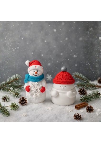 Kar Temalı Dekoratif Biblo Seti – 2’li Sevimli Kardan Adam Tasarımı