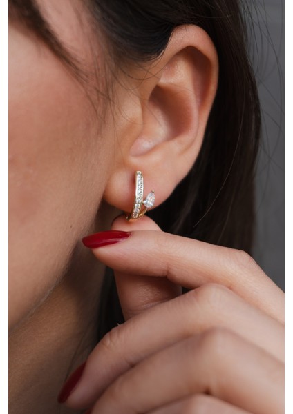 Zirkon Taşlı Minimal Çelik Küpe