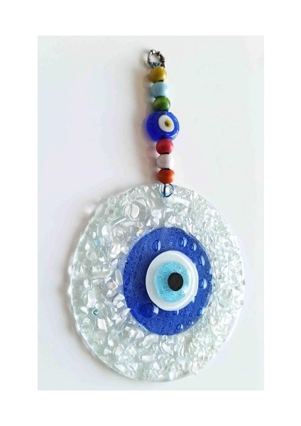 Mavi Nazar Boncuklu Beyaz Kesme Cam Desenli Duvar Süsü Nazarlık fiyatları