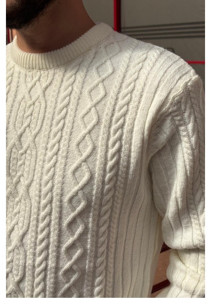 Erkek, Saç Örgü, Bisiklet Yaka, Yünlü, Old Money Culture, Kazak PLTK12