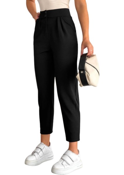 Çift Düğmeli Havuç Model Bilek Boy Kadın Kumaş Pantolon