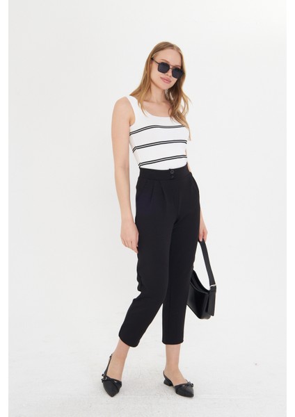 Çift Düğmeli Havuç Model Bilek Boy Kadın Kumaş Pantolon modelleri