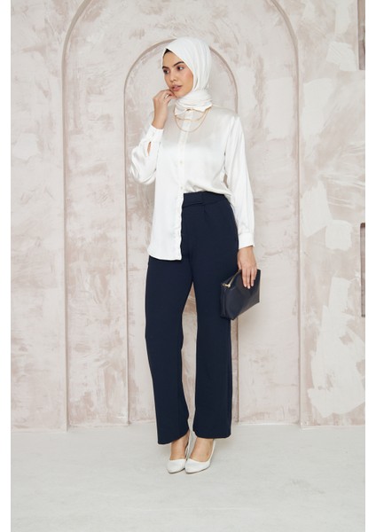 Kadın Likralı Cırt Kapama Lacivert Geniş Paçalı Rahat Pantolon fiyatları